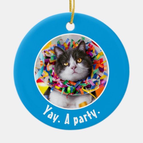 Cat In Party Cone Ceramic Ornament