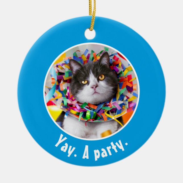 Cat In Party Cone Ceramic Ornament (Front)