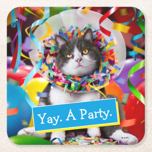 Cat In Party Cone Square Paper Coaster