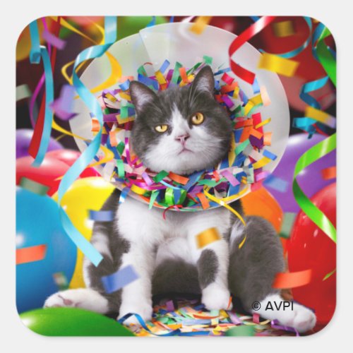 Cat In Party Cone Square Sticker