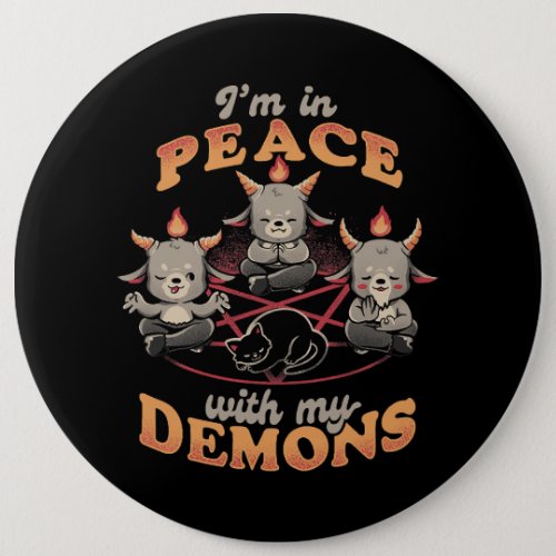 Cat In Peace With My Demons Cute Baphomet Funny Ha Button