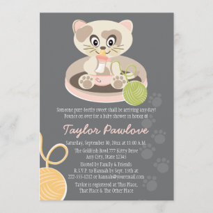 Cat in Pink Diapers Baby Shower Invitation