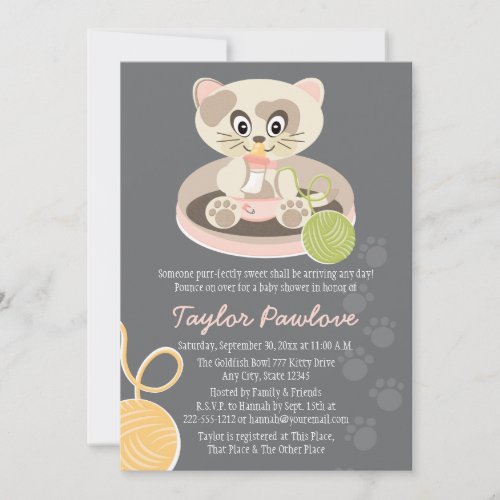 Cat in Pink Diapers Baby Shower Invitation