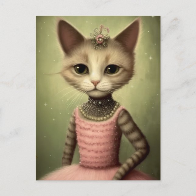 Cat in Pink Dress Adorable Postcard (Front)