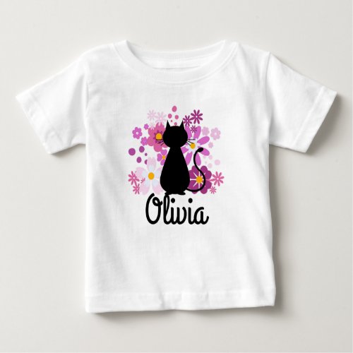 Cat in Pink Flowers Short_Sleeved Gerber Vest Baby T_Shirt