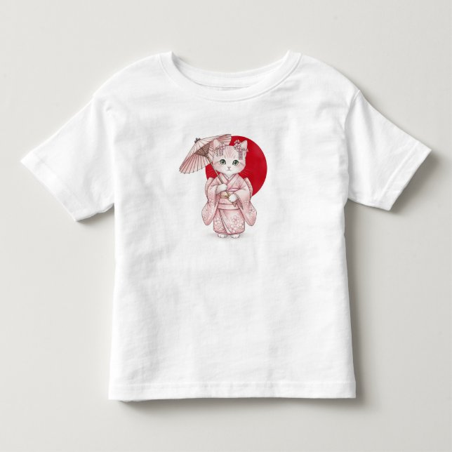  Cat in Pink Kimono, by Natasha Us   Toddler T-shirt (Front)