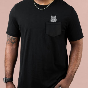 Cat In Pocket   Custom Pet Photo Black & White T-Shirt