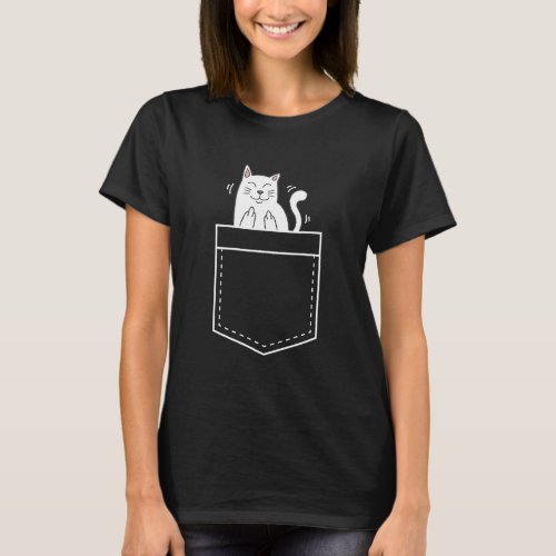 Cat in Pocket Giving the Finger T_Shirt