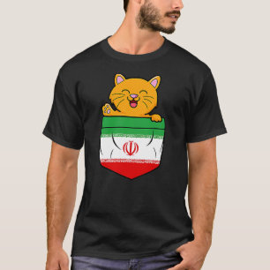 Cat In Pocket Iranian Flag Iran Roots T-Shirt