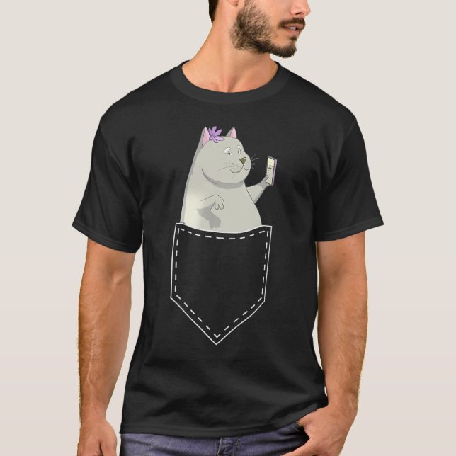 Cat In Pocket Kawaii Anime Cat Lover Video Blogger T-Shirt (Front)