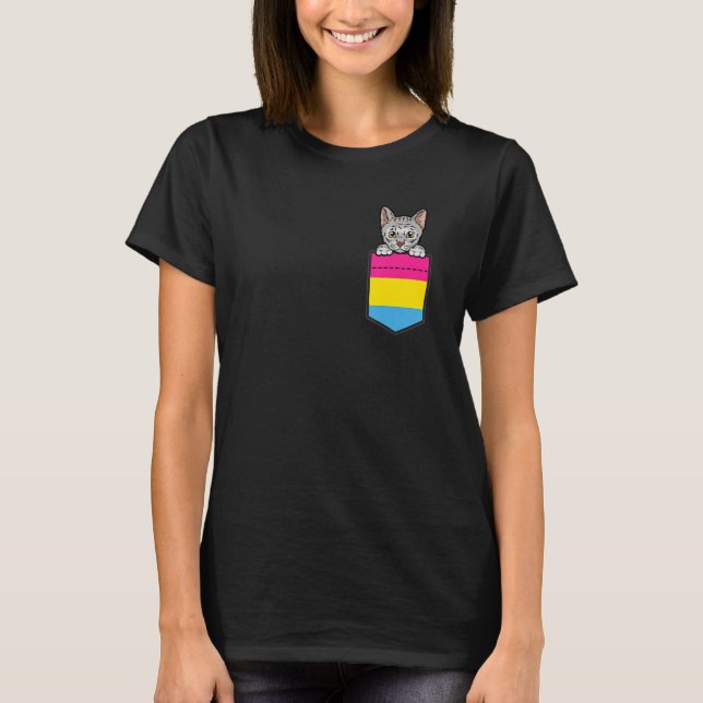 Cat In Pocket Pansexual Pride LGBT-Q Flag Funny Ki T-Shirt (Front)