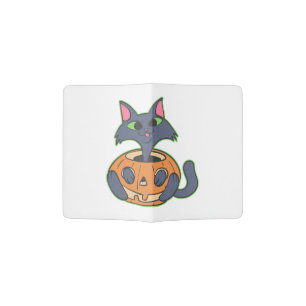 Cat in Pumpkin cartoon - Choose background color Passport Holder
