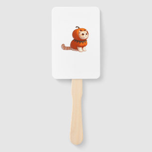 Cat in Pumpkin Costume for Halloween Hand Fan