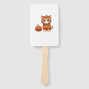Cat in Pumpkin Costume for Halloween Hand Fan
