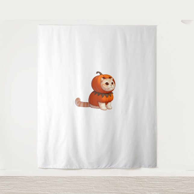 Cat in Pumpkin Costume for Halloween  Tapestry (Front)