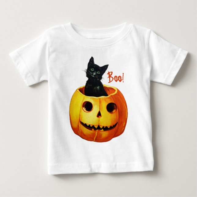 Cat in Pumpkin Halloween Baby Shirt (Front)