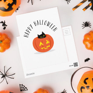 Cat In Pumpkin Happy Halloween Postcard