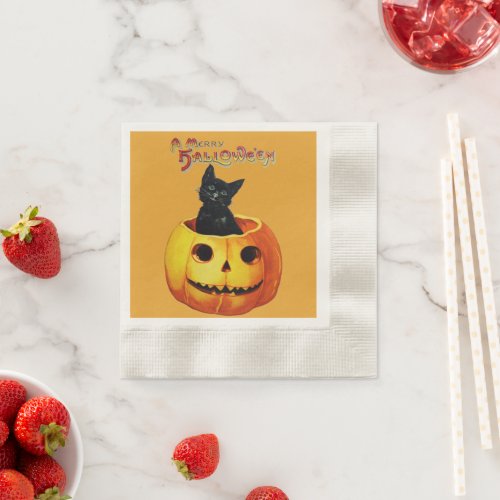 Cat in Pumpkin Paper Napkins