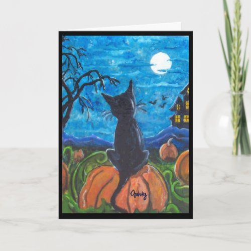 Cat in pumpkin patch Greeting Card