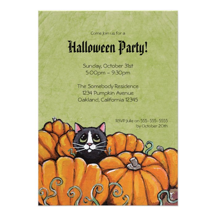 Cat in Pumpkin Patch  Halloween Party Invitation