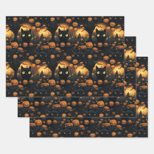 Cat in Pumpkin Patch Wrapping Paper Sheets