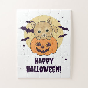 Cat In Pumpkin Sweet Cats Happy Halloween Jigsaw P Puzzle