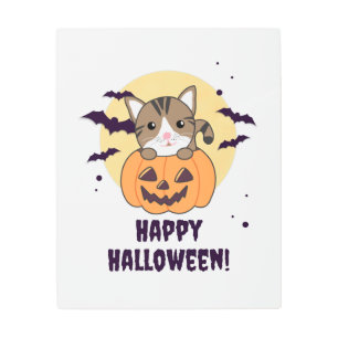 Cat In Pumpkin Sweet Cats Happy Halloween Metal Print