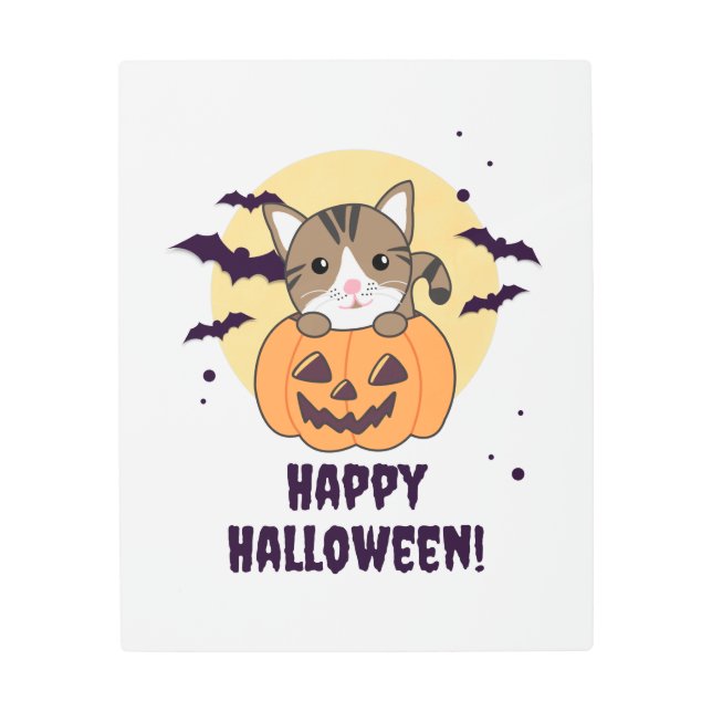 Cat In Pumpkin Sweet Cats Happy Halloween Metal Print (Front)