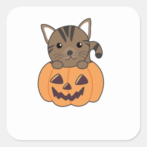 Cat In Pumpkin Sweet Cats Happy Halloween Square Sticker