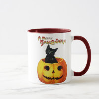 Cat in Pumpkin Vintage Halloween Coffee Mug