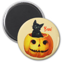 Cat in Pumpkin Vintage Halloween Magnet