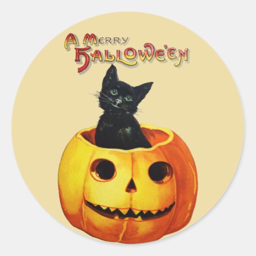 Cat in Pumpkin Vintage Halloween Stickers