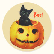Cat in Pumpkin Vintage Halloween Stickers