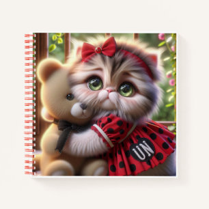 Cat in Red Dress with Teddy Bear Notebook