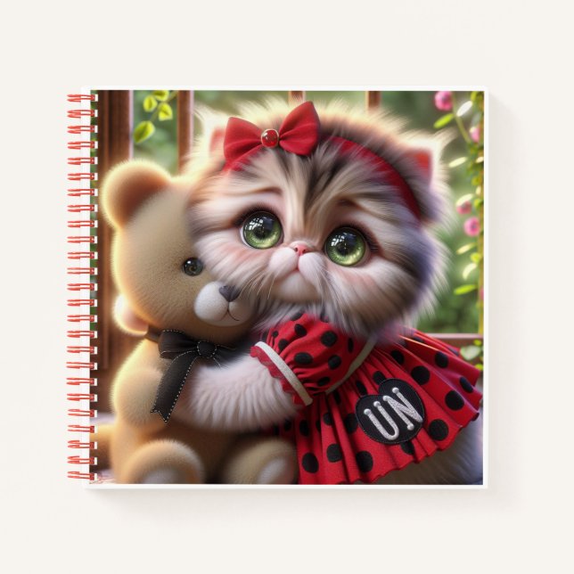 Cat in Red Dress with Teddy Bear   Notebook (Front)