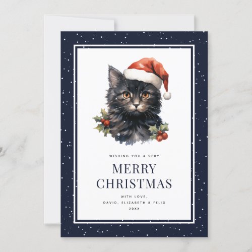 Cat In Red Santa Claus Hat Merry Christmas Card
