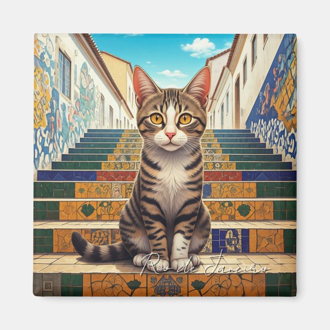 Cat in Rio de Janeiro Lapa Escadaria Selaron Steps Magnet (Front)