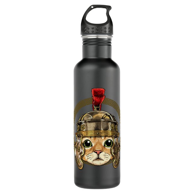 Cat in Roman Helmet Centurion Legionnaire Cat Love Stainless Steel Water Bottle (Front)