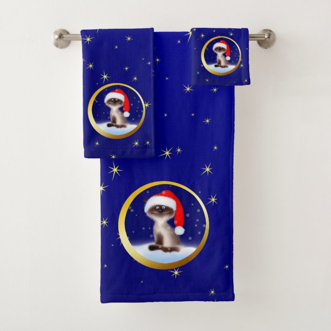 Cat in Santa Hat Bath Towel Set (Insitu)