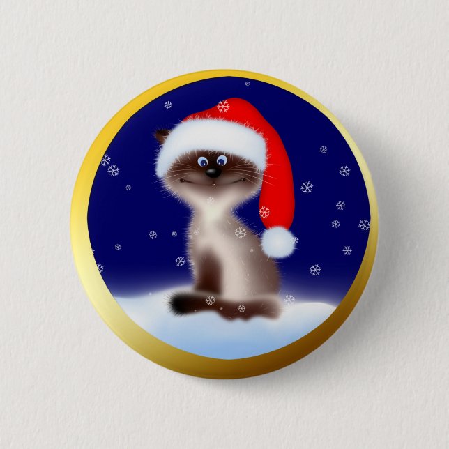 Cat in Santa Hat Button (Front)
