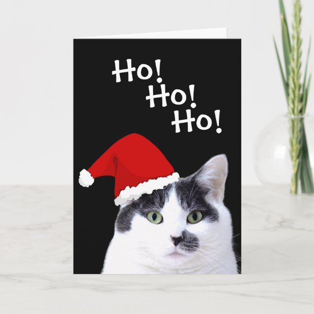Cat in Santa Hat Christmas Holiday Card (Front)