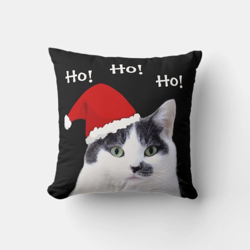 Cat in Santa Hat Christmas Throw Pillow