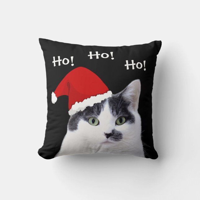 Cat in Santa Hat Christmas Throw Pillow (Front)