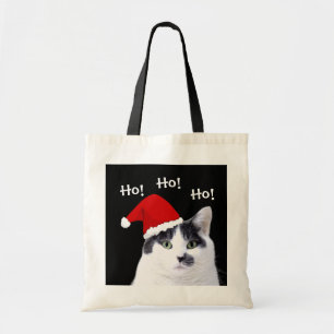 Cat in Santa Hat Christmas Tote Bag