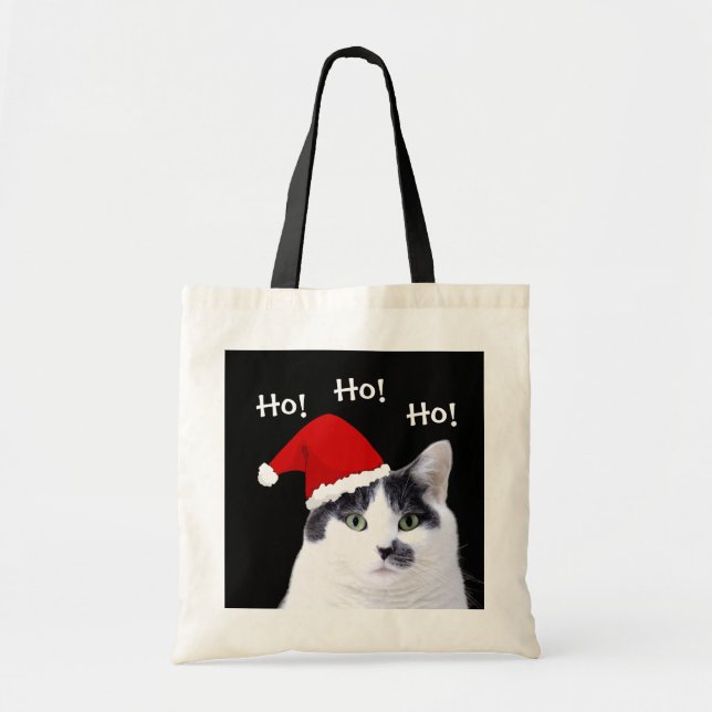 Cat in Santa Hat Christmas Tote Bag (Front)