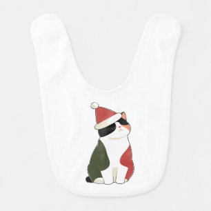 Cat in Santa Hat – Cute Holiday Illustration Baby Bib