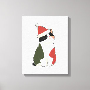 Cat in Santa Hat – Cute Holiday Illustration Canvas Print