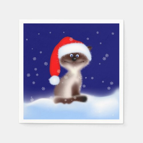 Cat in Santa Hat  Paper Napkins