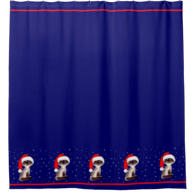 Cat in Santa Hat Shower Curtain (Front)