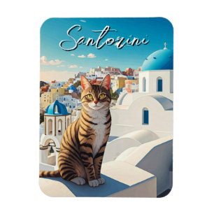 Cat in Santorini Greece Cyclades Travel Magnet